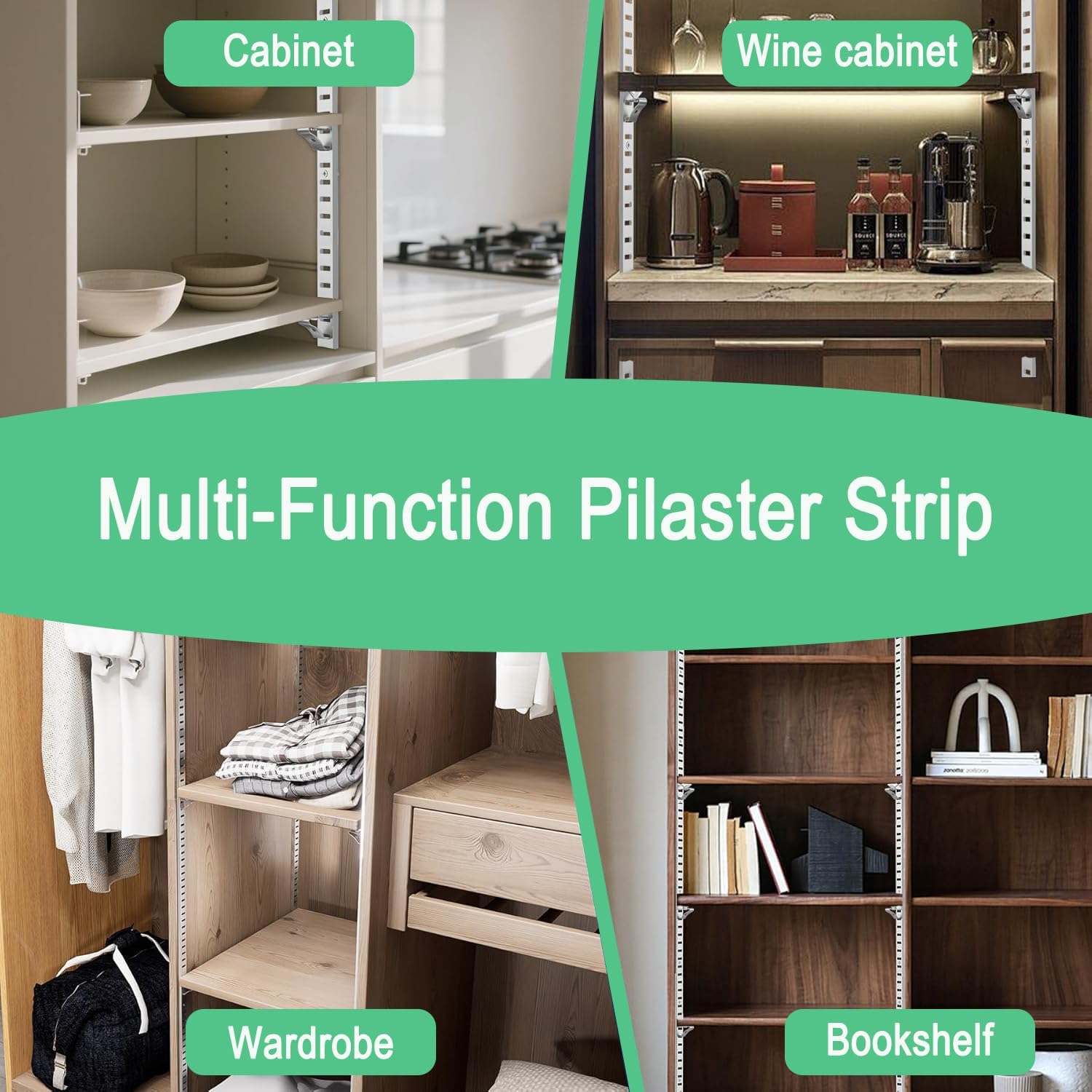 14 Packs 17.5 Inch Metal Pilaster Shelf Bracket Rails with 36 Adjustable Clips & Mount Screws - for Cabinet/Wall Shelving/Closet Storage (Silver)