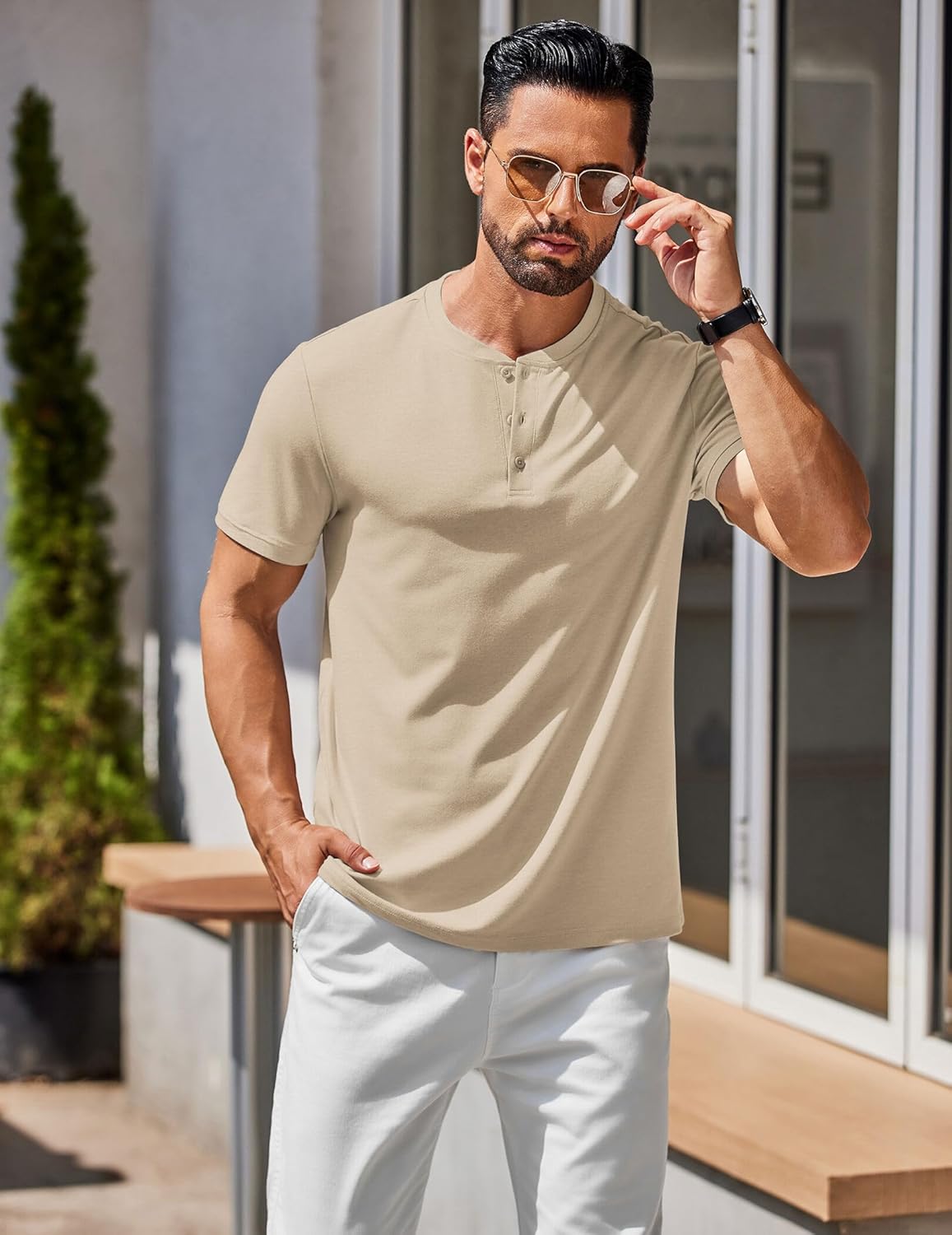 COOFANDY Men's Henley Shirts Cotton Short Sleeve Casual T-Shirt Button Henley Basic Tee Lightweight Summer Top - Image 2