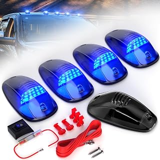 5Pcs 24LED Cab Roof Top Marker Running Clearance LED Lights Blue with Smoked Lens Compatible with Dodge Ram Pickup Trucks 1500 2500 3500 4500 5500 (2003-2018)