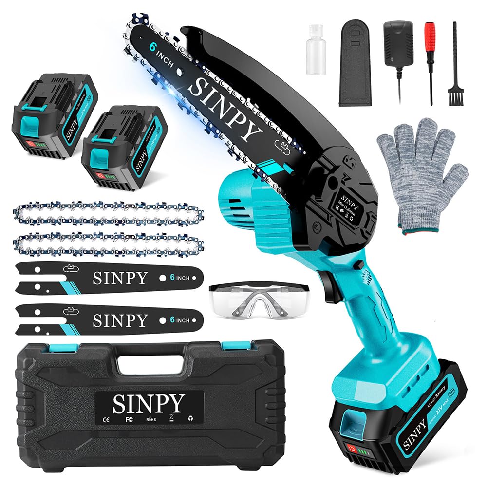 SINPY Mini Chainsaw Cordless 8000mAh 6-Inch Portable Electric Chainsaws with 2 Chains Small Chain Saws Handheld for Wood/Tree Cutting, Gardening Gift for Dad Husband Women Men — image 1