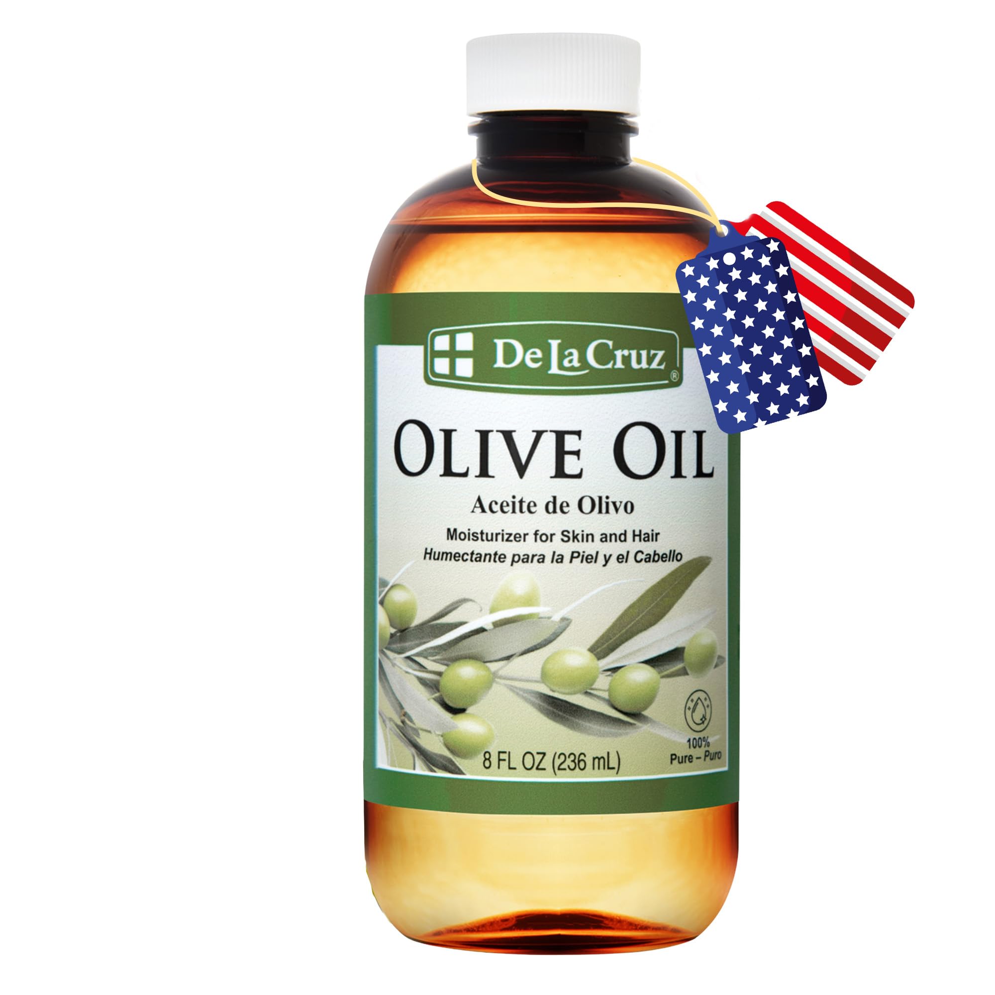 De La Cruz Pure Olive Oil - Natural Expeller Pressed Olive Oil for Hair and Skin - Lightweight Body Oil for Dry Skin 8 Fl Oz