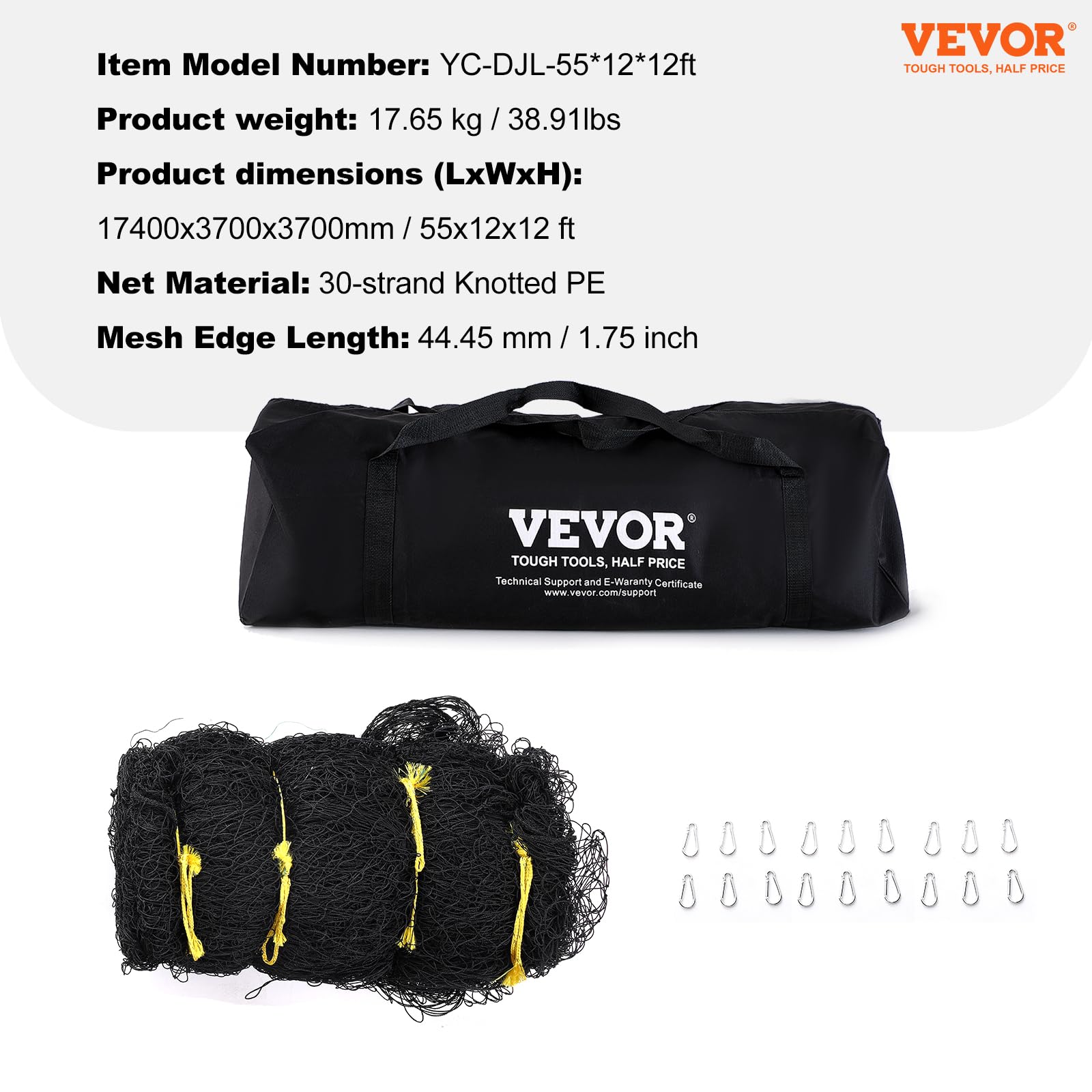 VEVOR Jaula de bateo de béisbol de 17,4 m, Red de Entrenamiento de bateo de softbol Profesional, Jaula de Lanzamiento portátil con Puerta y Bolsa de Transporte, Red de PE Cerrada Resistente