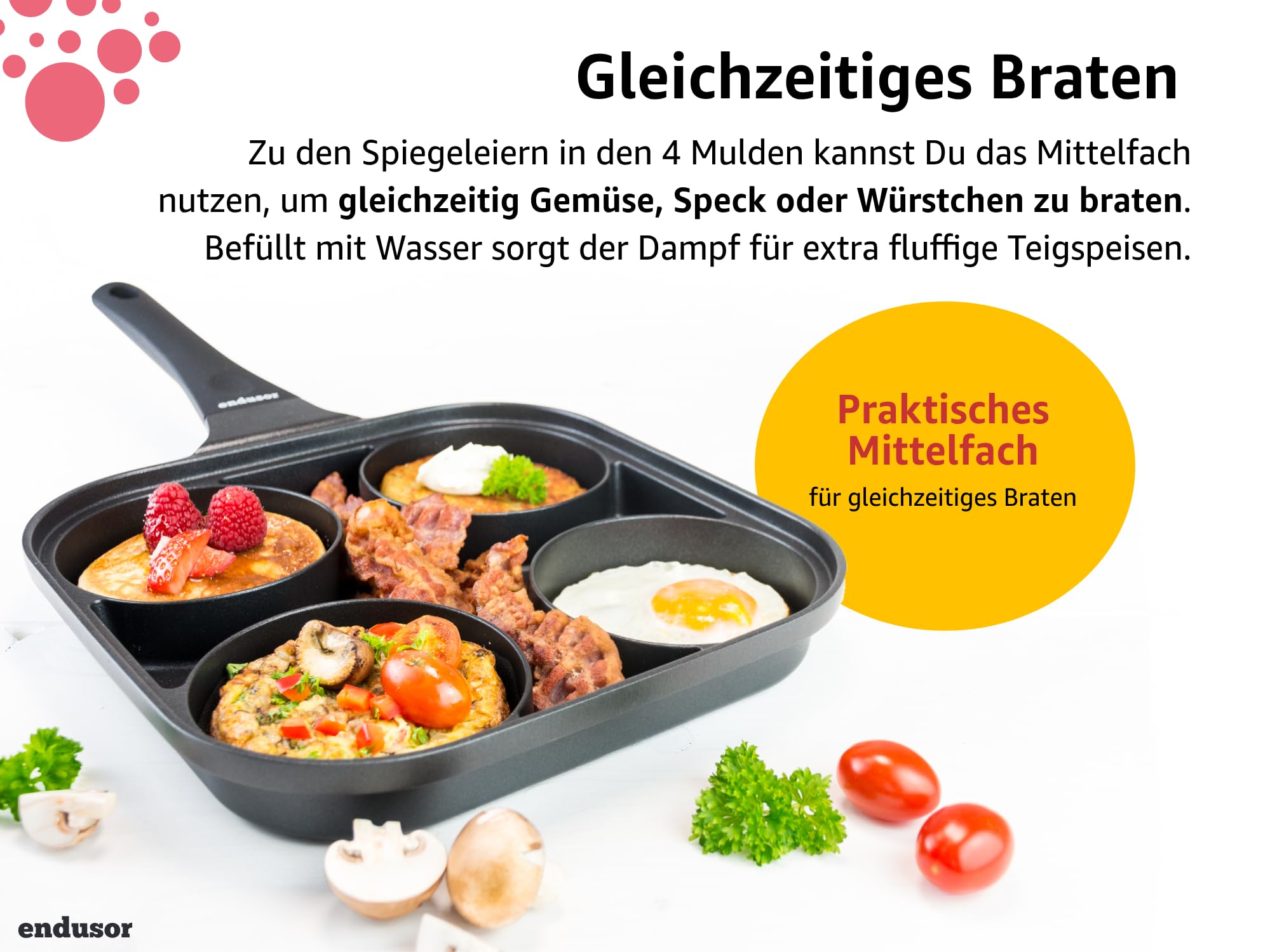 endusor Spiegeleipfanne induktionsgeeignet mit Deckel (27cm) - Eierpfanne & Pancake Pfanne mit Antihaft-Beschichtung für [ Induktion Gas Ceran Elektro] Egg Pan Augenpfanne für Spiegelei Ei Pancakes