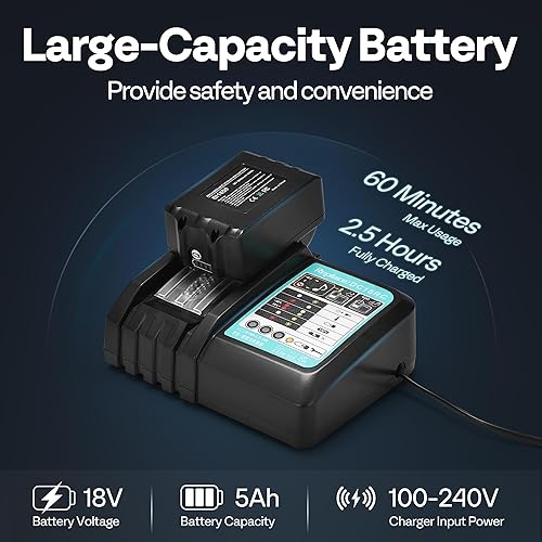 Miniatura 3 de VIVOHOME Bomba de vacío inalámbrica de iones de litio de 2 etapas de 14 HP 2 CFM, motor sin chispas para sistemas R32 R1234yf R454B R134a R410a,