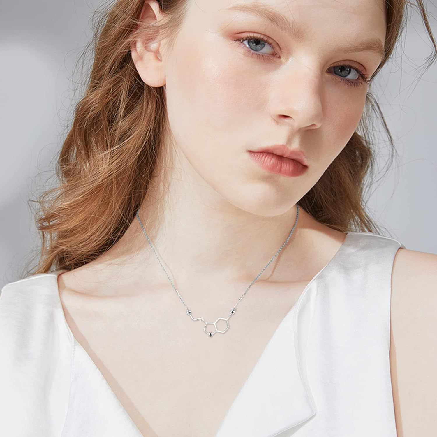 LUHE Serotonin Molecule Necklace Sterling Silver Chemical Molecules Jewelry Gifts for Women