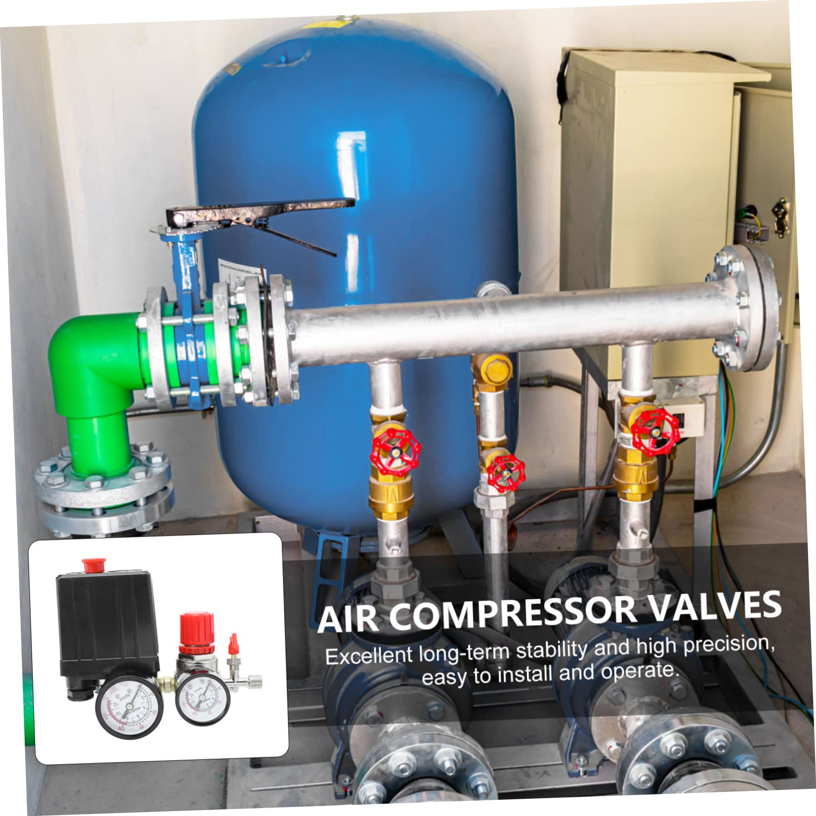 UPKOCH Pressostat et Manomètre à 4 Trous Régulateur de Pression Contrôle Précis, 0,5-0,8 Mpa de Compresseur D'air pour Compresseur D'air