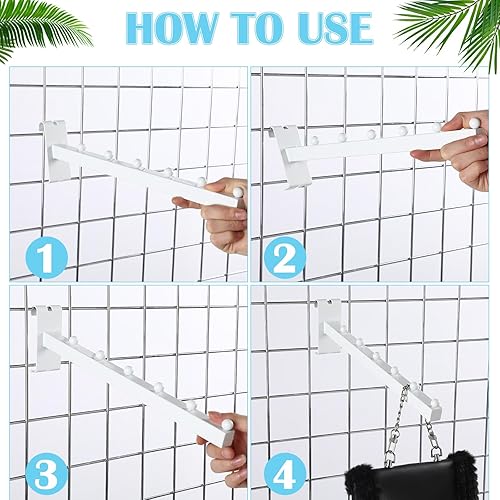 Miniatura 4 de Zonon Paquete de 10 ganchos de pared de rejilla con 6 bolas, colgador de ropa de pared de rejilla de 12 pulgadas, ganchos de cascada, exhibición de