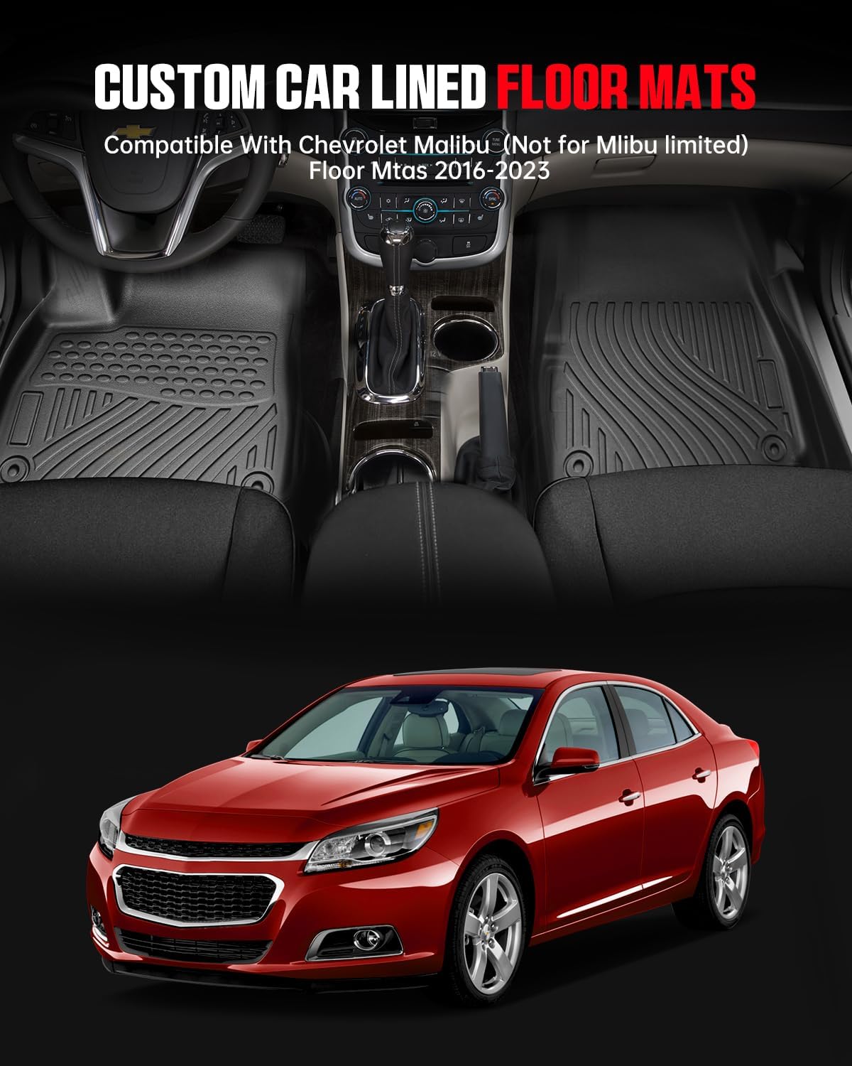 Floor Mats Compatible with Chevrolet Malibu 2016-2025,All Weather Custom Car Floor Mats,TPE Waterproof Non-Slip Floor Liners for Chevrolet Malibu Accessories, 1st and 2nd Row