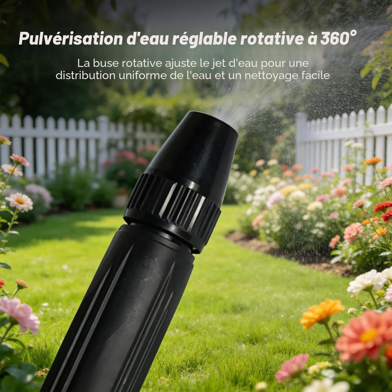 Douille de tuyau haute pression 360°, avec buse renforcée et 2 colliers de serrage, 3 types de jet, puissante arroseuse à eau 10 fois plus performante pour le nettoyage des voitures, tuyau de jardin