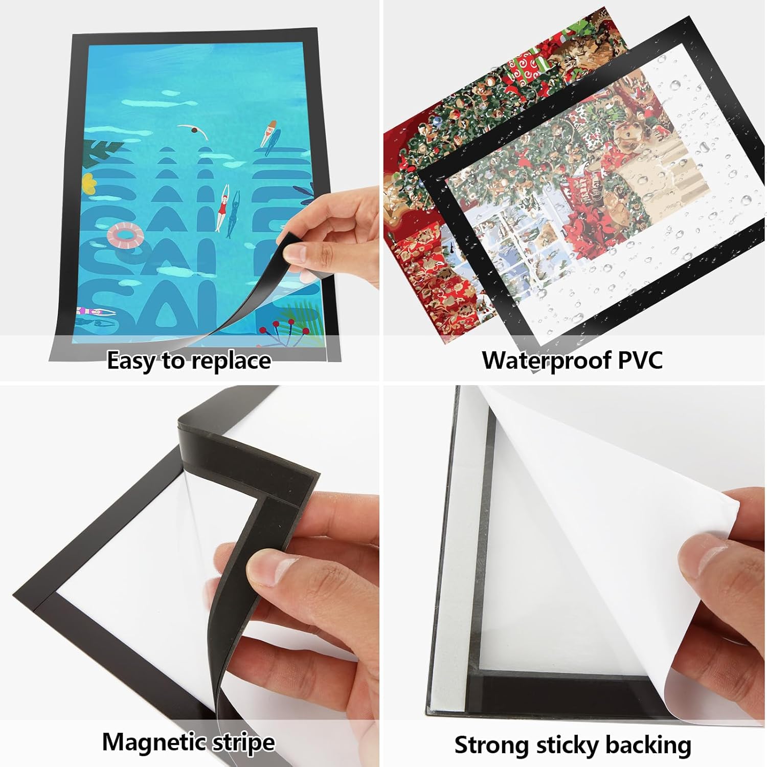 LOEQIAN 10 Pack 11" x 17" Self-Adhesive Magnetic Display Frame, A3 Magnetic Sign Holder with Clear PVC, double side window Magnetic Document Holder for Home Office Wall Door Glass Poster Display