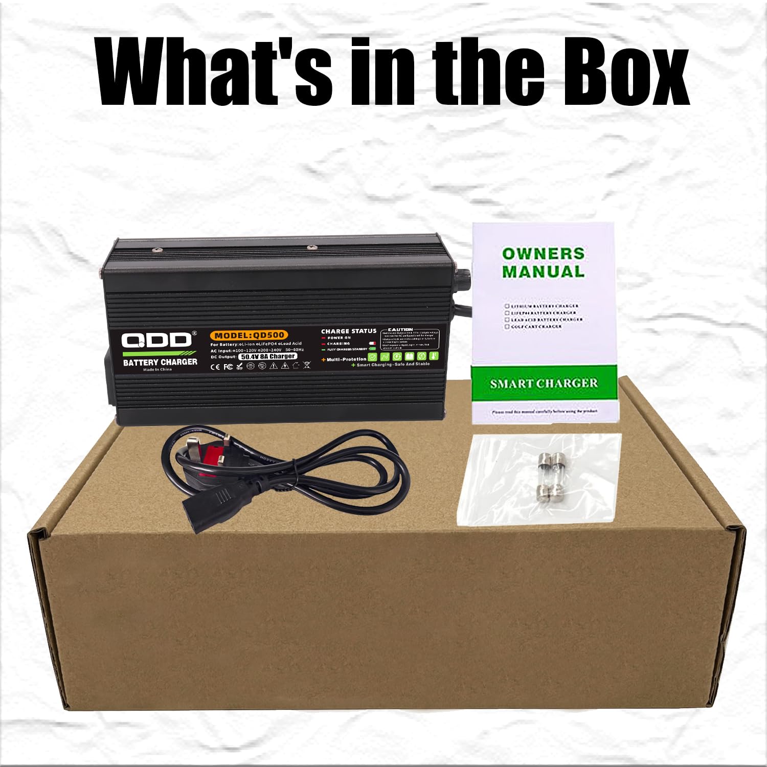 QDD Cargador de litio de 50,4 V 8 A con sistema de refrigeración para batería de litio 12S 44,4 V DC XT60 conector macho