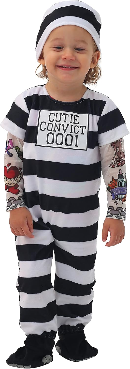 Spooktacular Creations Halloween Baby Prisoner Costume with Tattoo Sleeves, Prisoner Costume Toddler for Infant Dressup Party