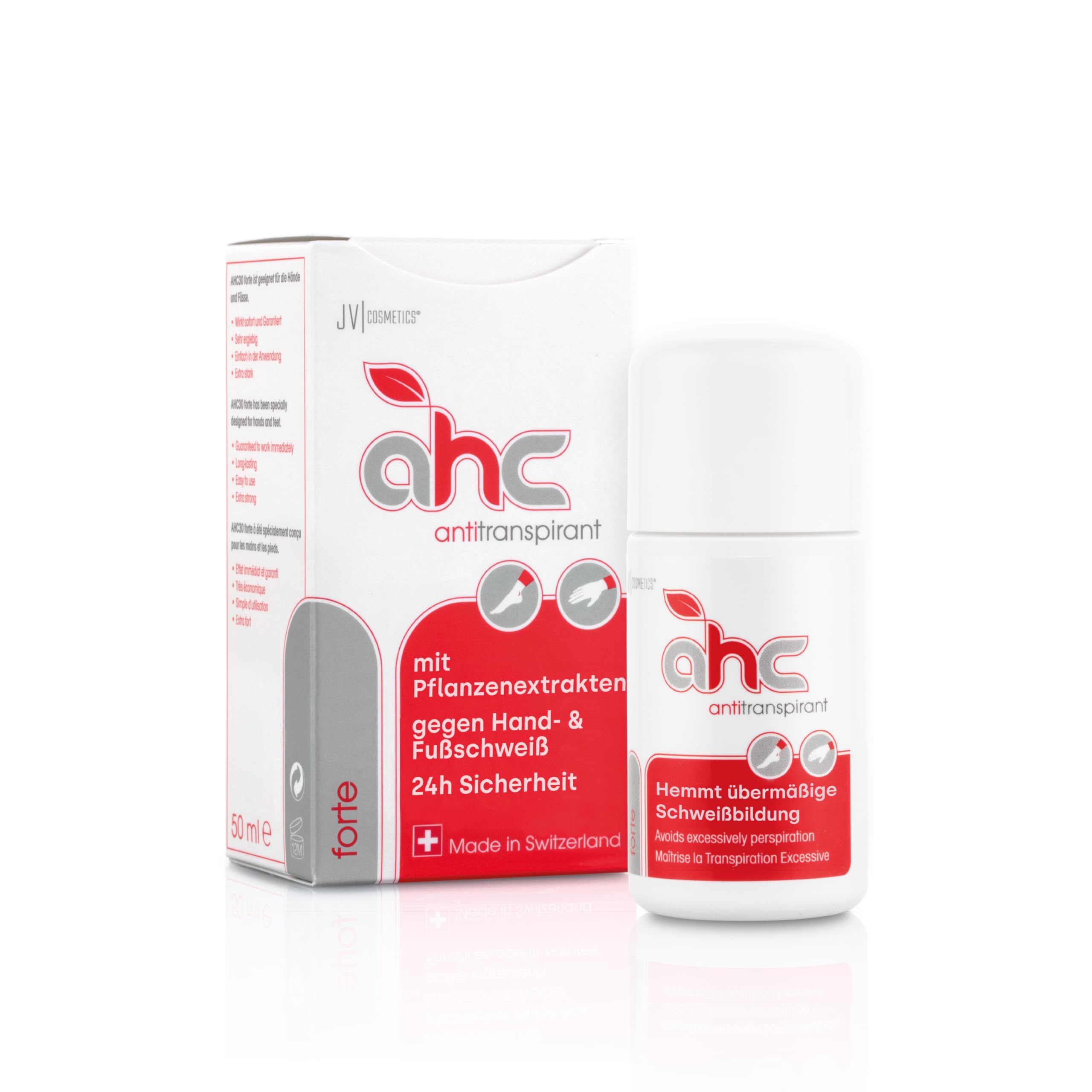 AHC FORTE Antitranspirant Tropfflasche 50ml gegen Schwitzen an Händen & Füßen - Antiperspirant mit Pflanzenextrakten gegen Handschweiß & Fußschweiß