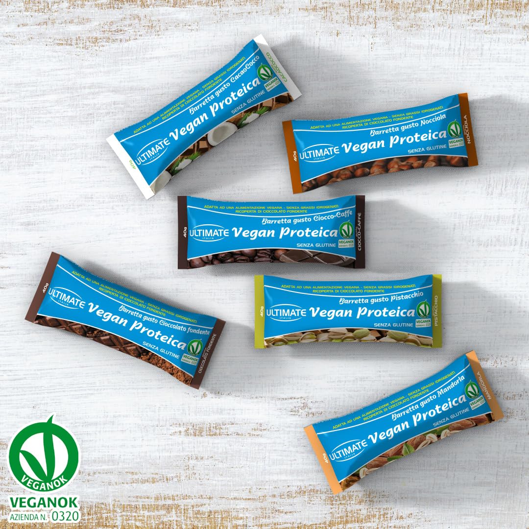 Ultimate Italia - Barretta vegan proteica al 27% - gusto mandorla - 24x40g - senza glutine, senza lattosio, 100% vegetale