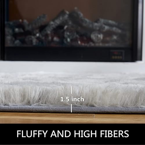 Miniatura 7 de Alfombras mullidas, de pelo largo, de 6x9pies, de teñido anudado de color gris claro, peludas y afelpadas para dormitorio, sala de estar y