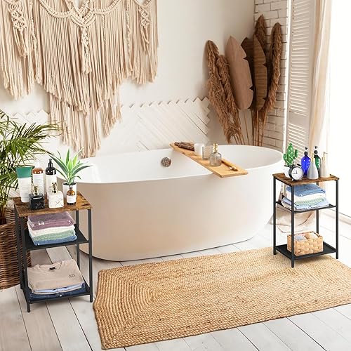 Miniatura 6 de Juego de 2 mesitas de noche, mesa auxiliar de 3 niveles para espacios pequeños, mesa auxiliar estrecha con estante de almacenamiento, mesitas de