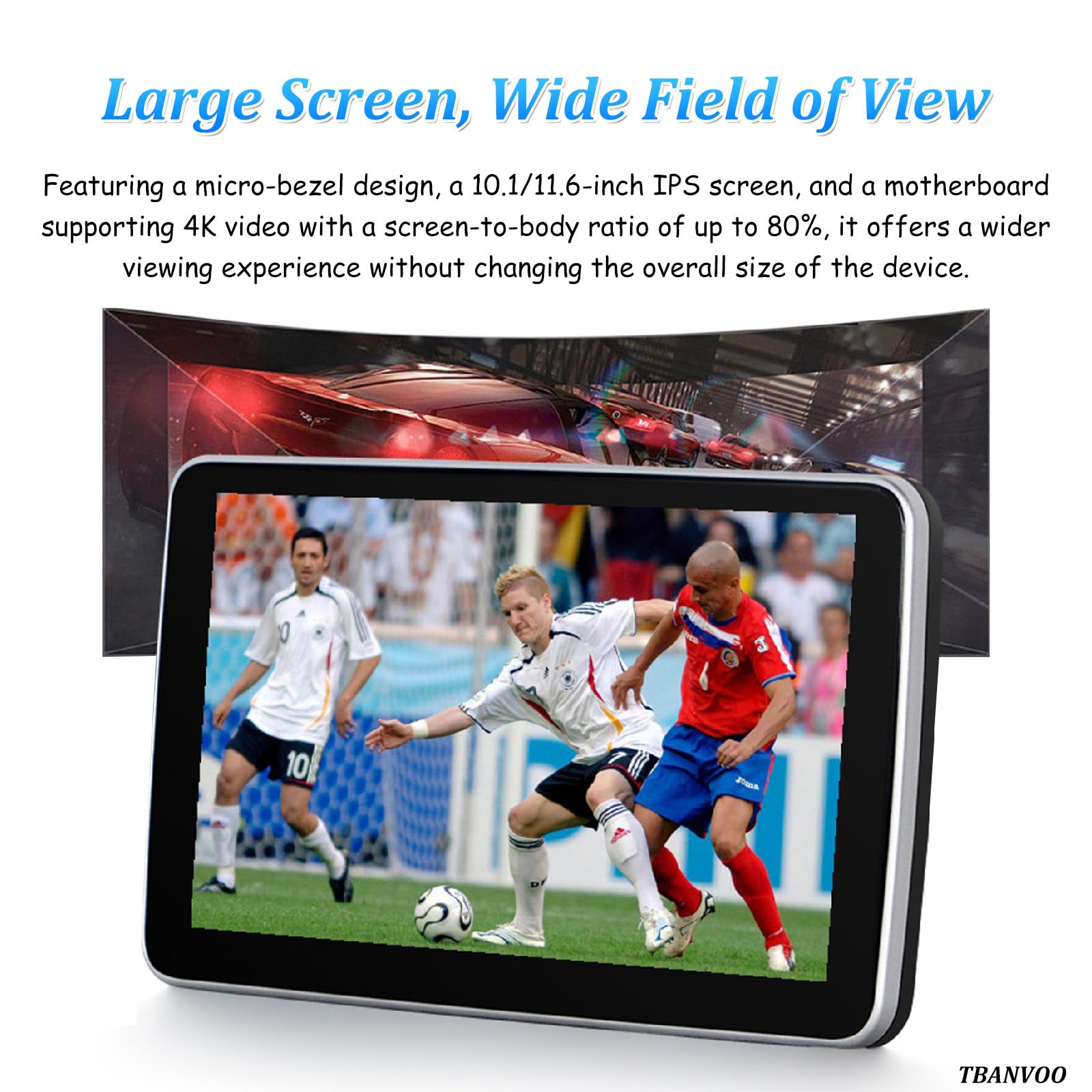 Doppio Lettore DVD per Poggiatesta Auto 10,1"/11,6" con Luce Ambientale 7 Colori & Touch Screen Android, Supporta la Funzione Specchio del Telefono 11.6in