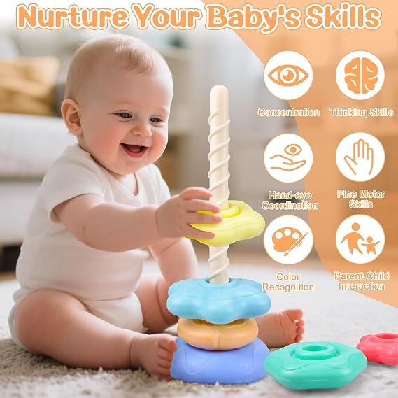 Stacking Toys Rainbow Stacking Ring Toys for 1-3 Year Old Rotating Stacking Tower for 1 2 3 Boys Girls Montessori Sensory Toys 6 Months+