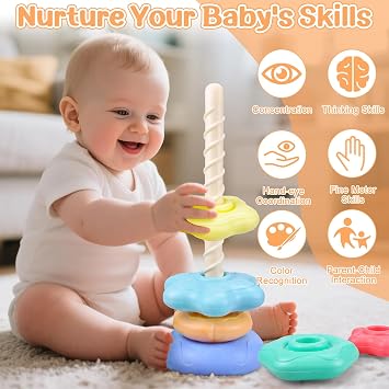 Stacking Toys Rainbow Stacking Ring Toys for 1-3 Year Old Rotating Stacking Tower for 1 2 3 Boys Girls Montessori Sensory Toys 6 Months+