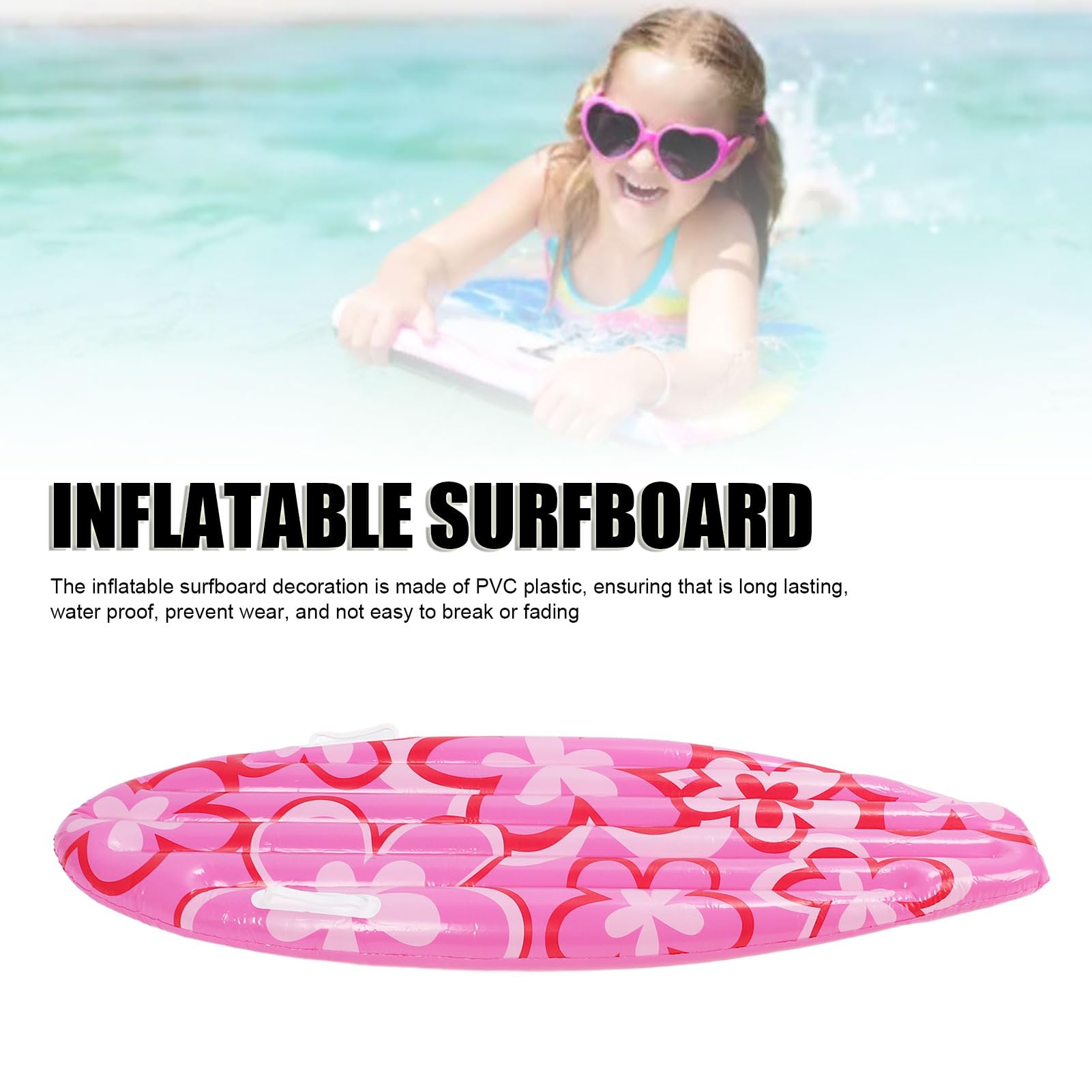 CHICIRIS Inflatable Surf Board, Surfboard Raft PVC Pool Board, Inflatable Lightweight Flower Pattern for Summer Sea Party