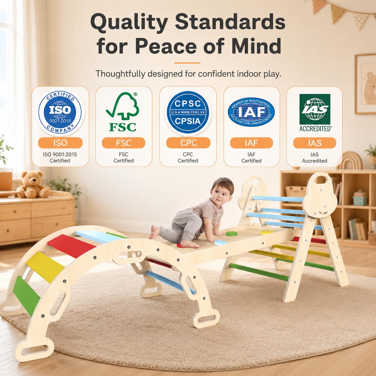 Puecrof Montessori - Set da Gioco per Interni, 7 in 1, con Scivolo, Arco e Tappetino per Bambini (1-3 Anni)