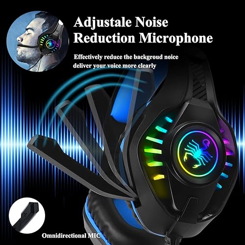 Miniatura 3 de SVYHUOK Auriculares profesionales para juegos para PC, PS4, Xbox One, sonido envolvente, auriculares sobre la oreja con micrófono, luz LED, graves