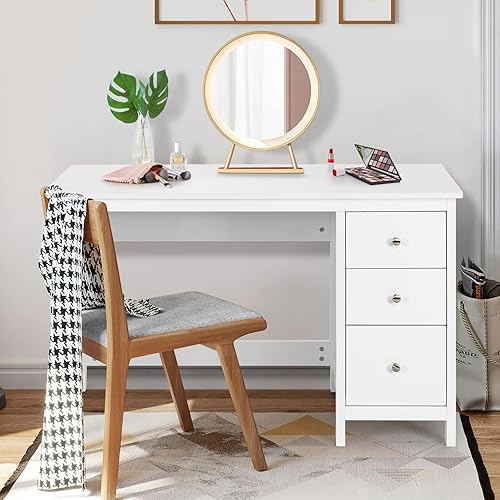 Miniatura 2 de Escritorio blanco para computadora con cajones, estación de trabajo de computadora de oficina en casa, escritorio ejecutivo moderno, mesa de estudio