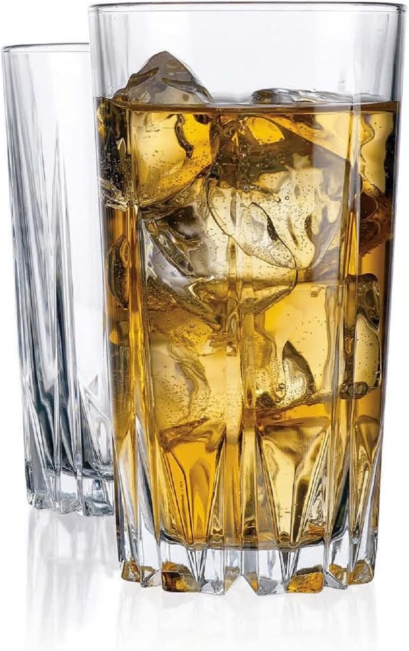 Glaver's Diamond Cut Drinking Glasses Set of 4 - 15 Oz Capacity for Water, Beer, Juice and ...