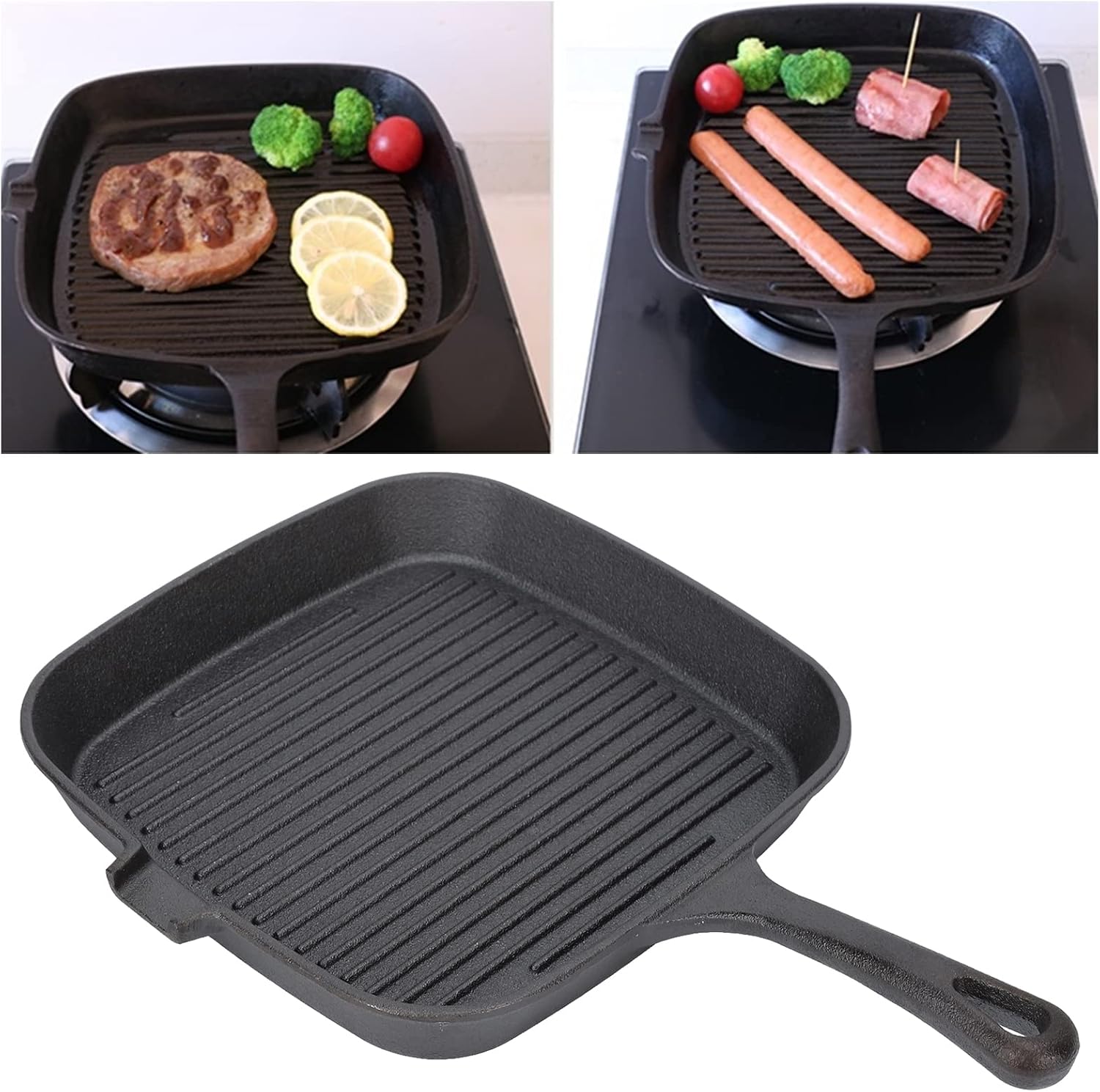 Grill Pan Frying Pan Iron Non Stick Fried Egg Cooker Pan Egg Frying Pan Frying Fast Heat Grill Pan Breakfast Pan, Handle for Cooking Ham Omelet Egg Muffins Bacon(22cm)