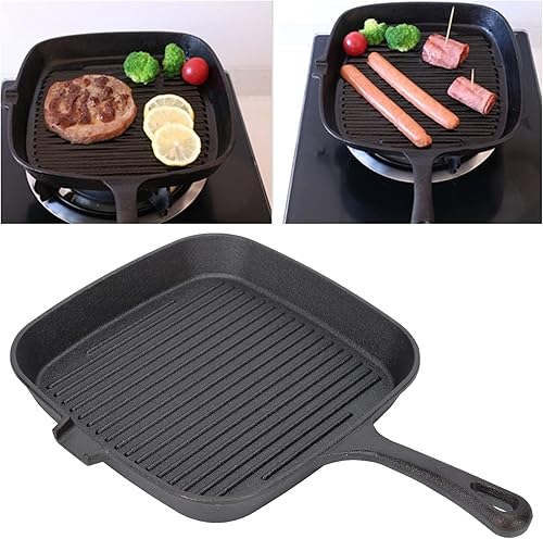 Miniatura 3 de Sartén para parrilla de hierro, sartén cuadrada antiadherente, sartén negra con mango resistente al calor, sartén de tocino de conducción rápida de