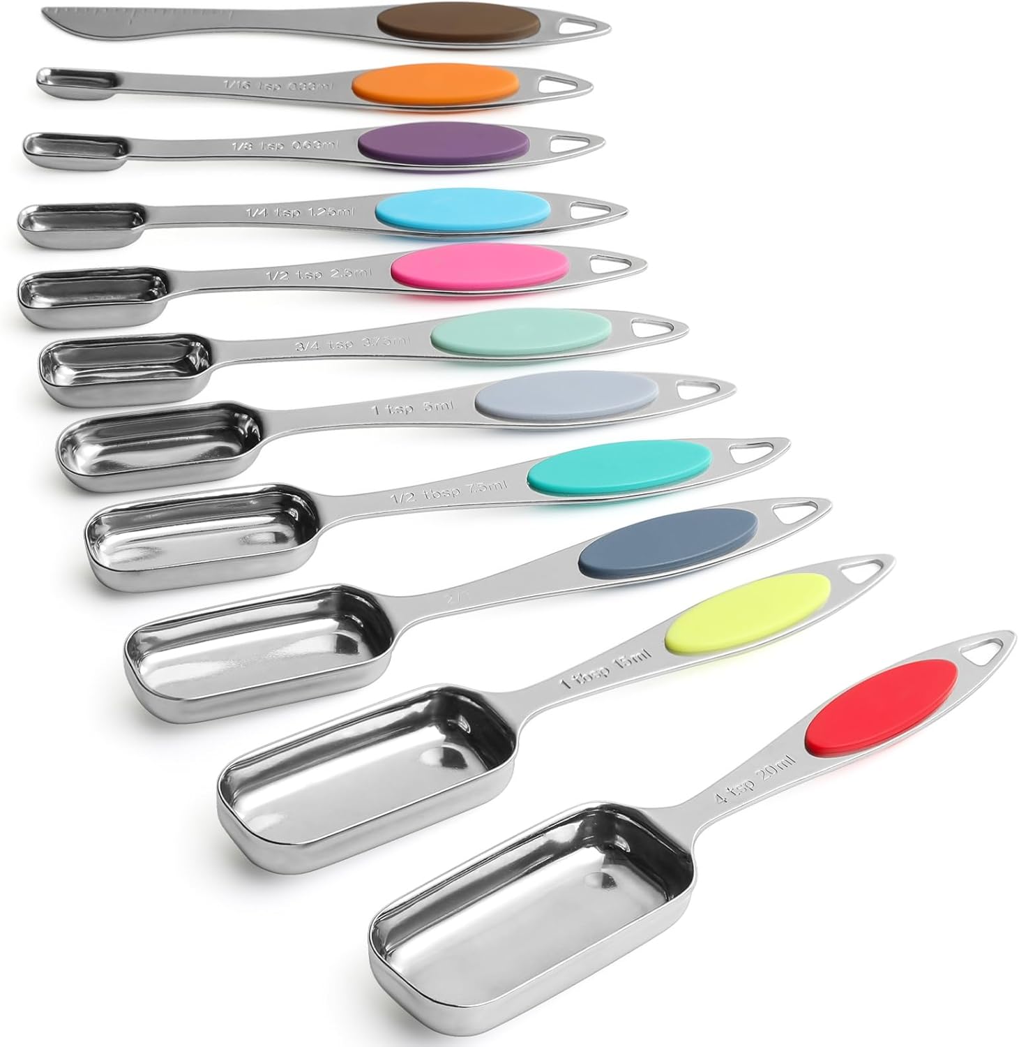 Magnetic Measuring Spoons Set of 11 with Leveler, Measuring Spoons Stainless Steel Rectangular Metal Teaspoon for Dry & Liquid Ingredients (Colorful)