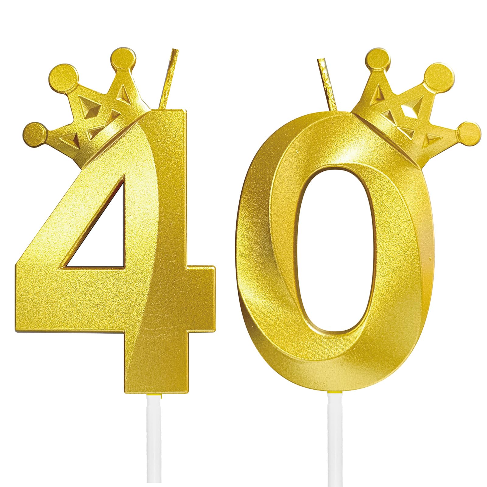 Jumochi 40th Birthday Candles for Cake 3D Crown Design Number 40 Topper Decorations for Celebrations (Gold-3D-Crown-40, 3D-Crown)