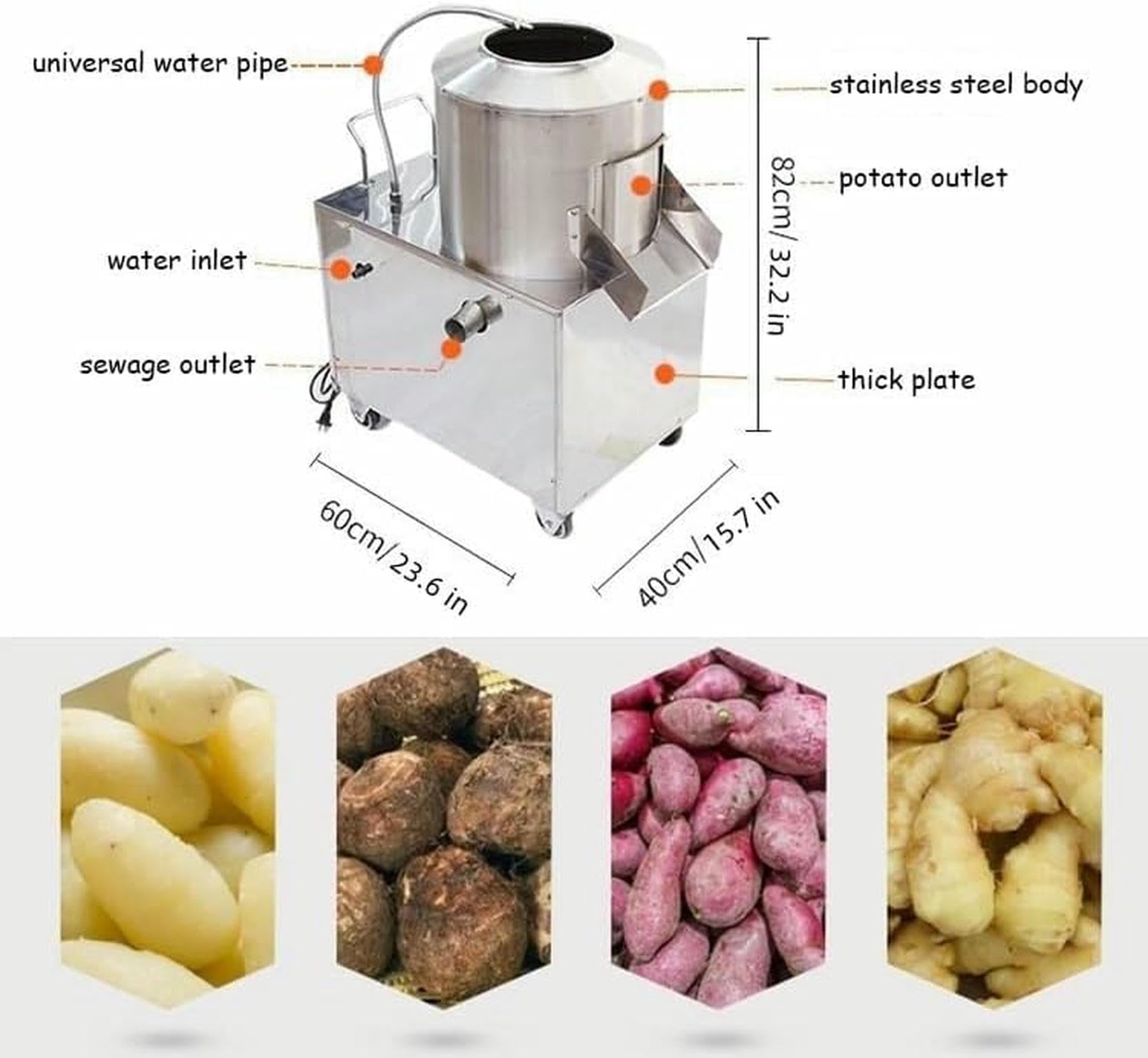 Peladora de Patatas automática Comercial, Lavadora de Patatas eléctrica de 1500 W