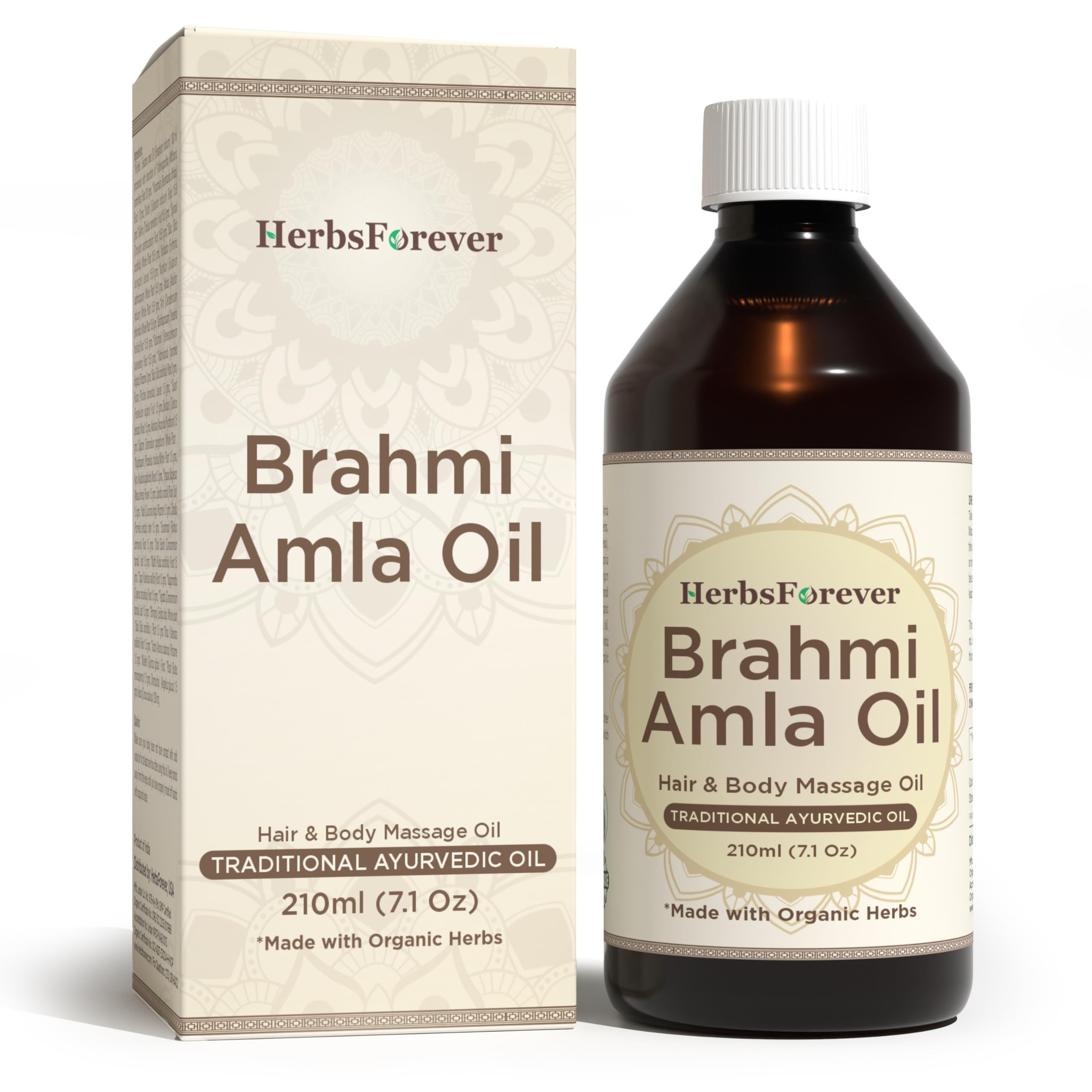 Herbsforever Brahmi Amla Hair Oil Improves Blood Circulation Calms Mind and Hair Strength Oil Cold Pressed Premium Oil Non GMO, Vegan 7.1 fl oz 210 ml