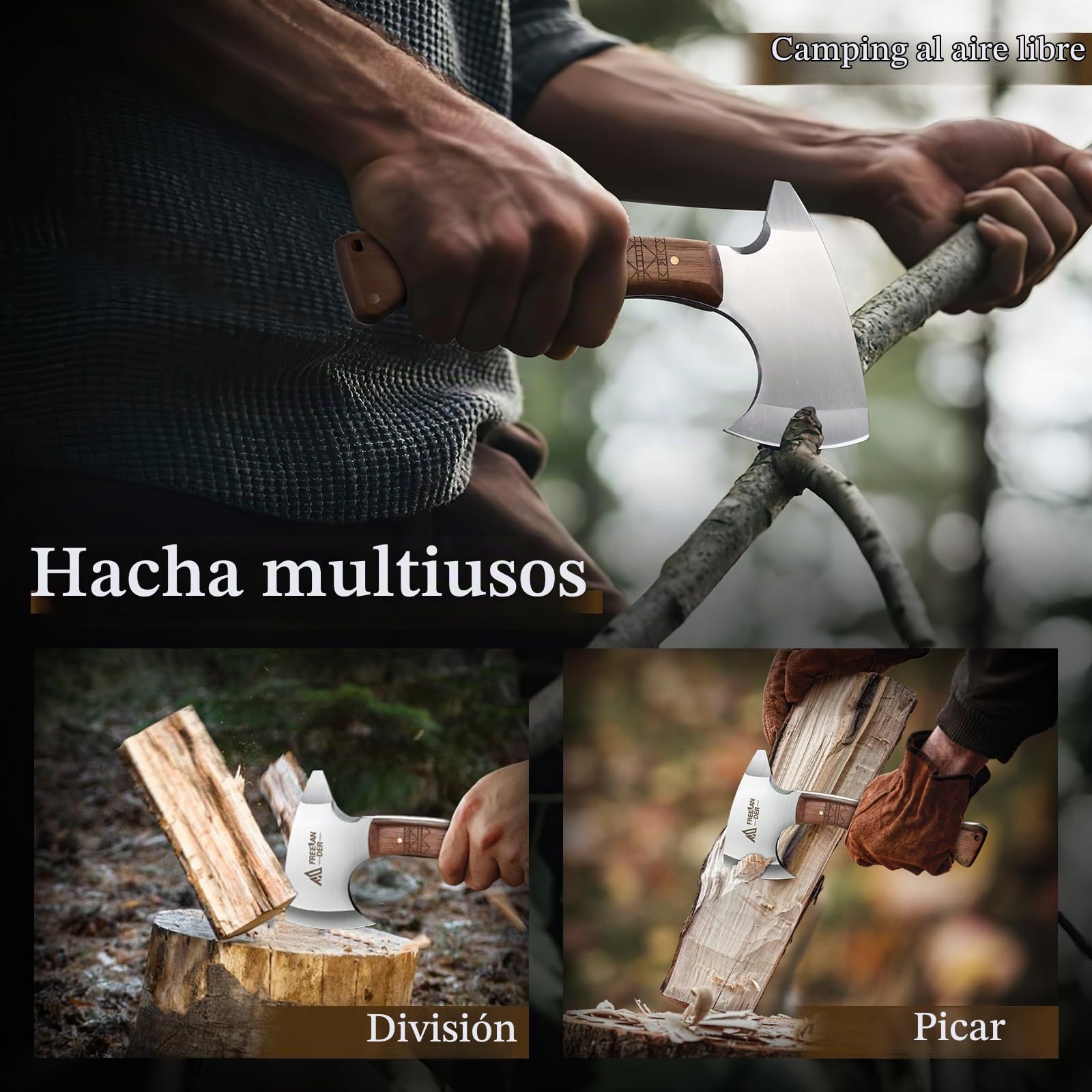 Freelander Hacha de Camping 3 Piezas con Funda, 20CM | Hacha Ligera con Diseño Compacto, Fácil de Transportar para Camping, Senderismo y Actividades al Aire Libre
