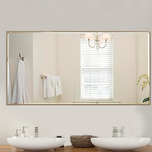 Miniatura 2 de Espejo rectangular biselado dorado naranja de 27 x 40 pulgadas para baño, espejo rectangular de aluminio montado en la pared, moderno y grande para