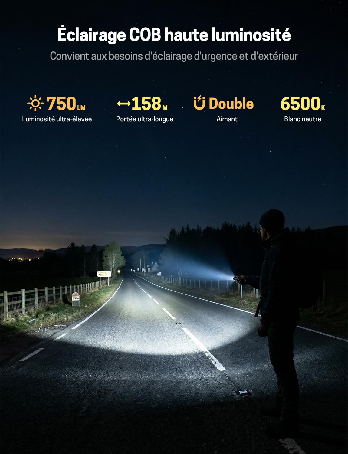 Jeebel Mini Lampe Torche LED, Lampe de Poche de 750 Lumens Rechargeable USB-C Petite Torche avec Lumière Latérale UV/Blanc/Jaune/Rouge, EDC Magnétique IP66, Urgence Cyclisme Camping Cadeau-Créatif