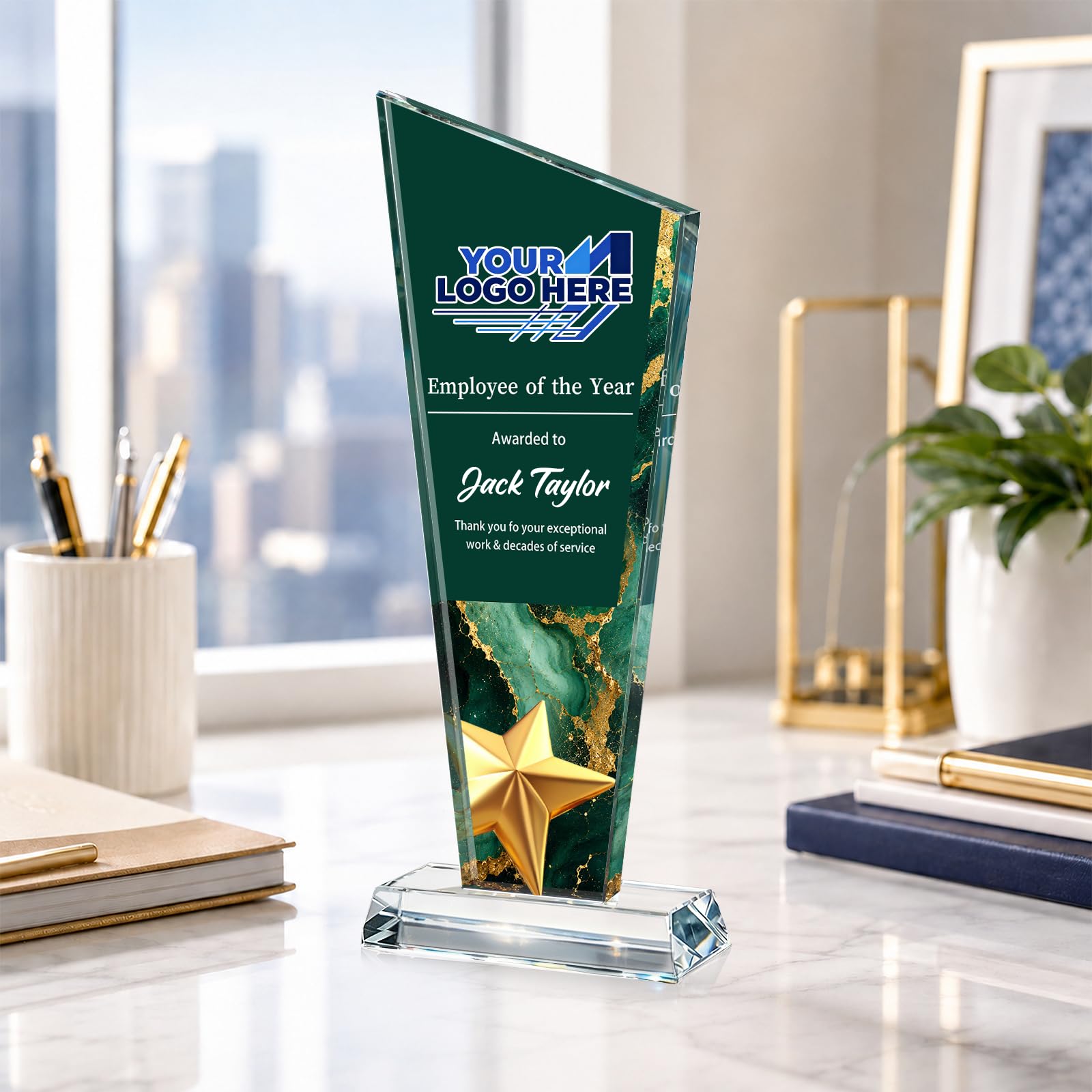 Custom Crystal Trophy Award Personalized Plaque Award with Text Logo Photo Awards Trophies for Employee Recognition Team Graduation Personalized Office Gifts for Boss Coworker Teacher