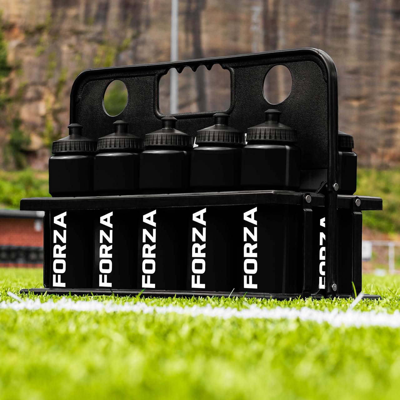 Forza Black 10 Water Bottles & Carrier [750Ml] - Bpa Free Plastic - Variety Of Colours (Black)