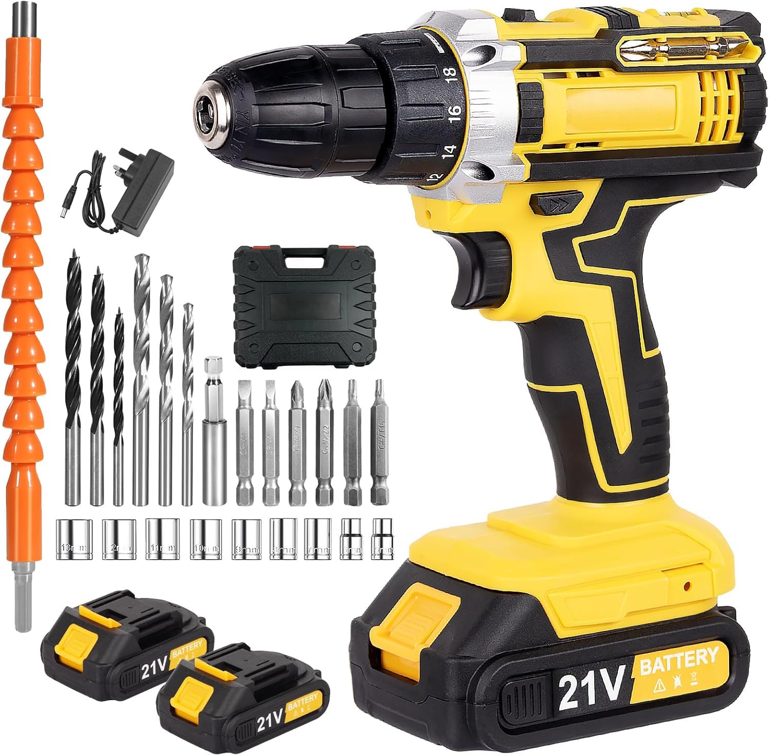 21V Cordless Electric Screwdriver Set - 42N.m (420in-lb) Torque, 2×1500mAh Batteries & Charger, 25+2 Speed, 30pcs Accessories with Case, Forward/Reverse Safety Lock