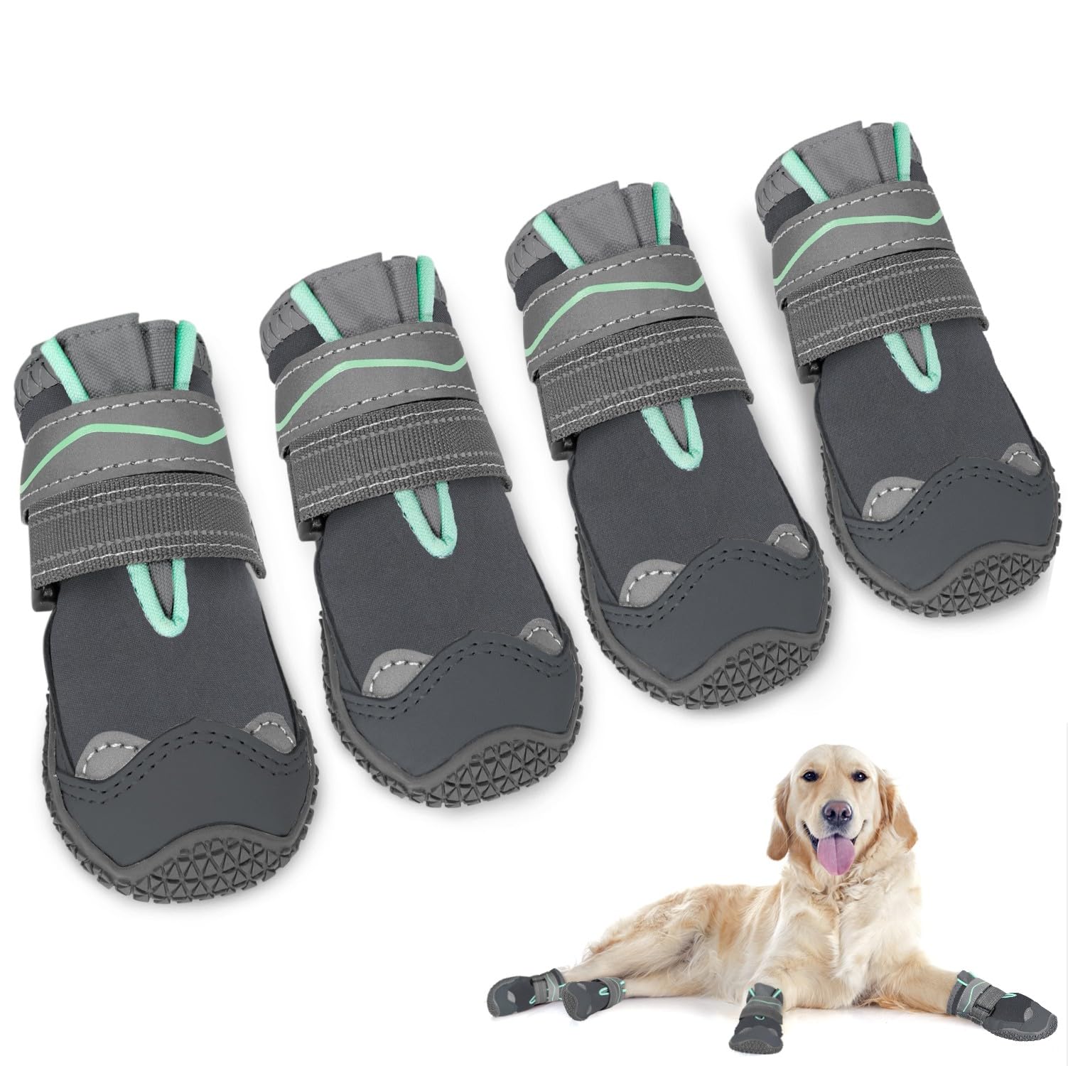 SlowTon Zapatos de Perro protección de la Pata, Zapatos de Perro Impermeable con Suela Antideslizante, Cierre de Reflectante Ajustable Botas de Invierno para Perros pequeños, medianos y Grandes