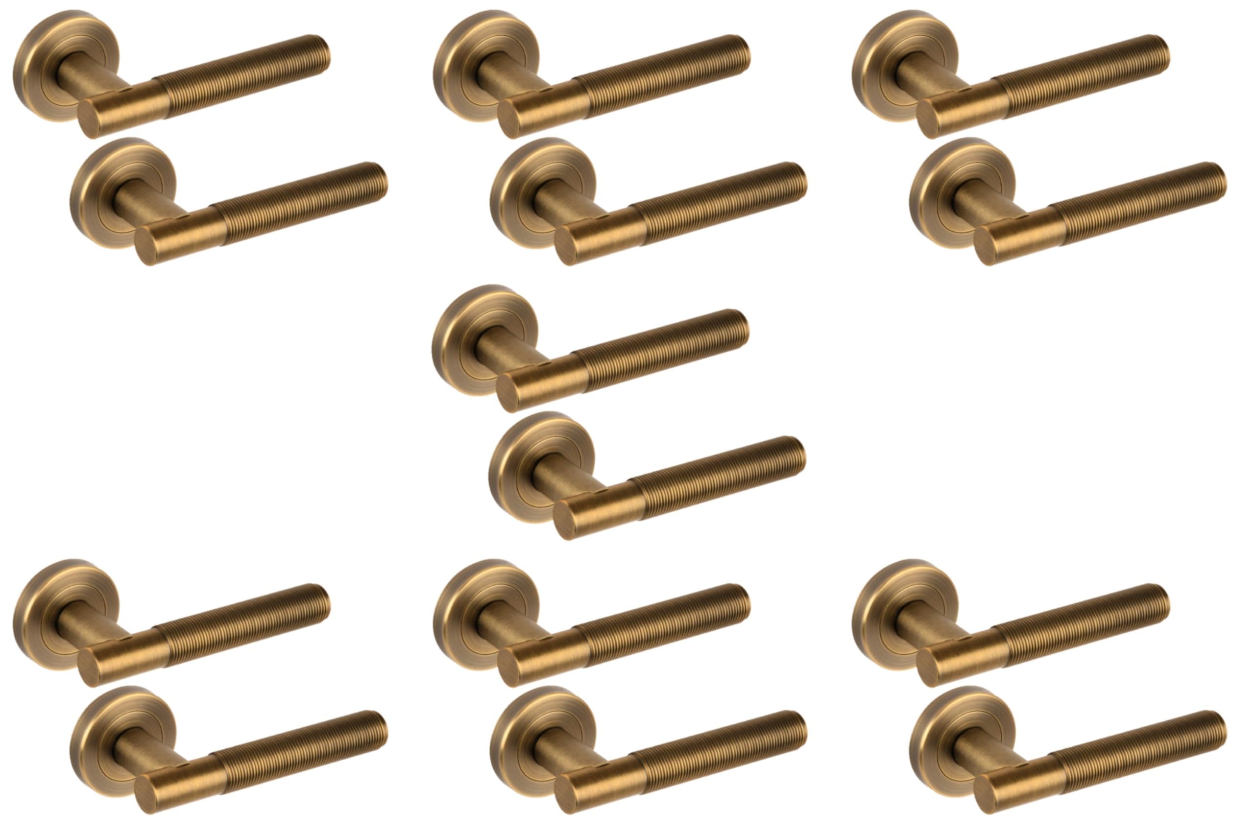 Hunta HANDLEZONE® 7 Sets Halo Ring Knurled Lever On Round Rose Door Handles, Internal Passage Latch Handles - Matt Bronze