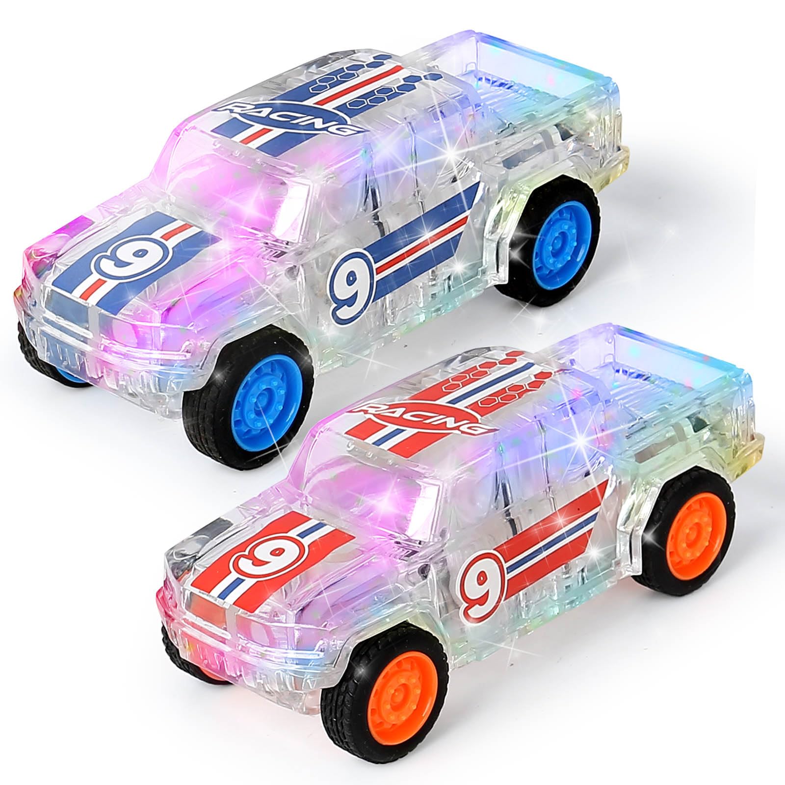 LED Light Up Pull Back Cars Toy, Car Toys for Toddlers 1-3, Light-up Monster Truck, 3+ Kids and Boys Girls Easter Christmas Birthday Party Gift (2Pack)