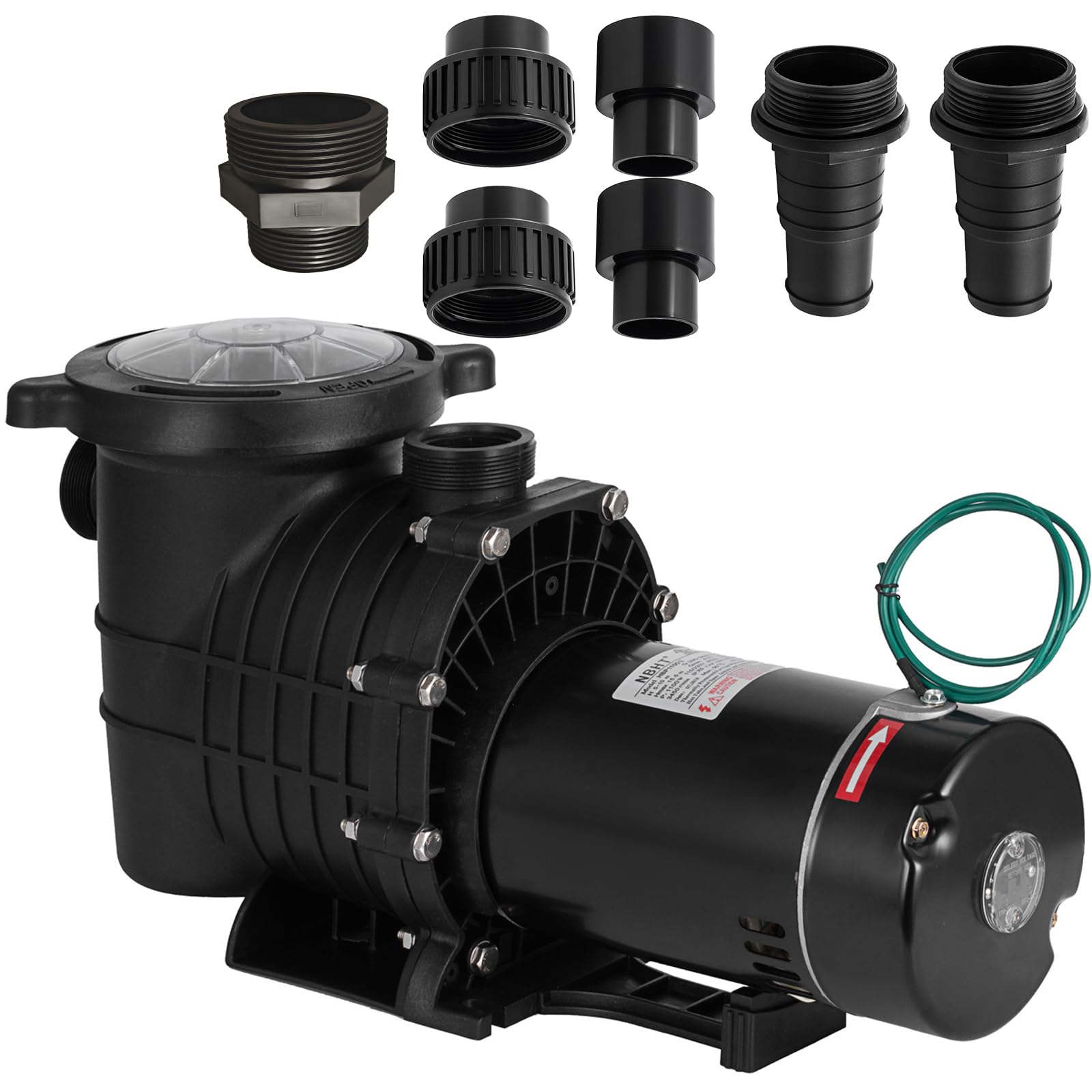 SmarketBuy Pompa per piscina da 1,5 HP, doppia tensione 115/230 V, pompa per piscina ad alto flusso, 108 GPM pompa per piscina fuori terra grande cestello, 2 connettori 1-1/2NPT