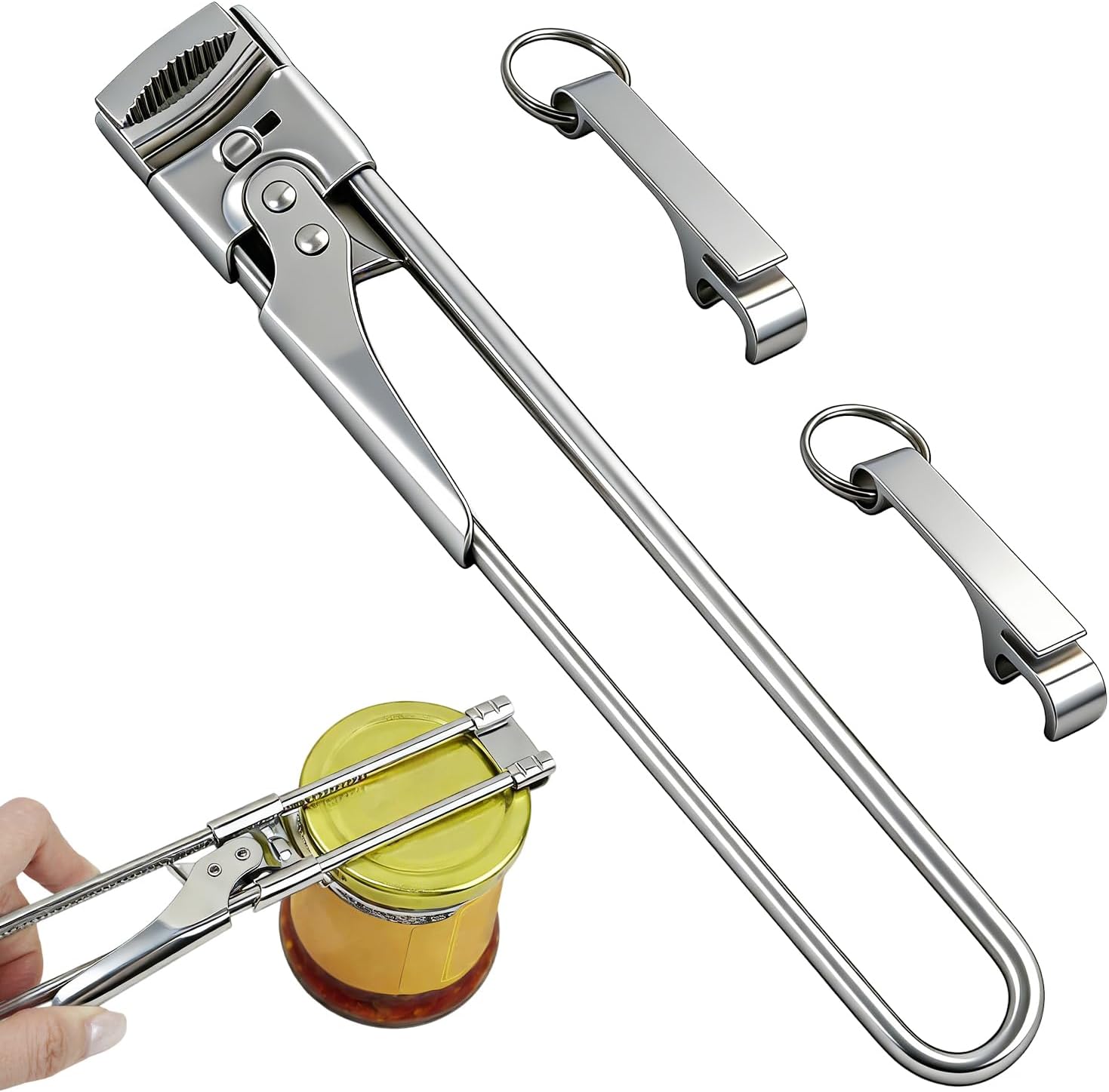 Jar Opener, Adjustable Stainless Steel Can and Bottle Lid Opener Keychain, Multifunctional Kitchen Tool for Weak Hands Seniors and Easy Opening Jars
