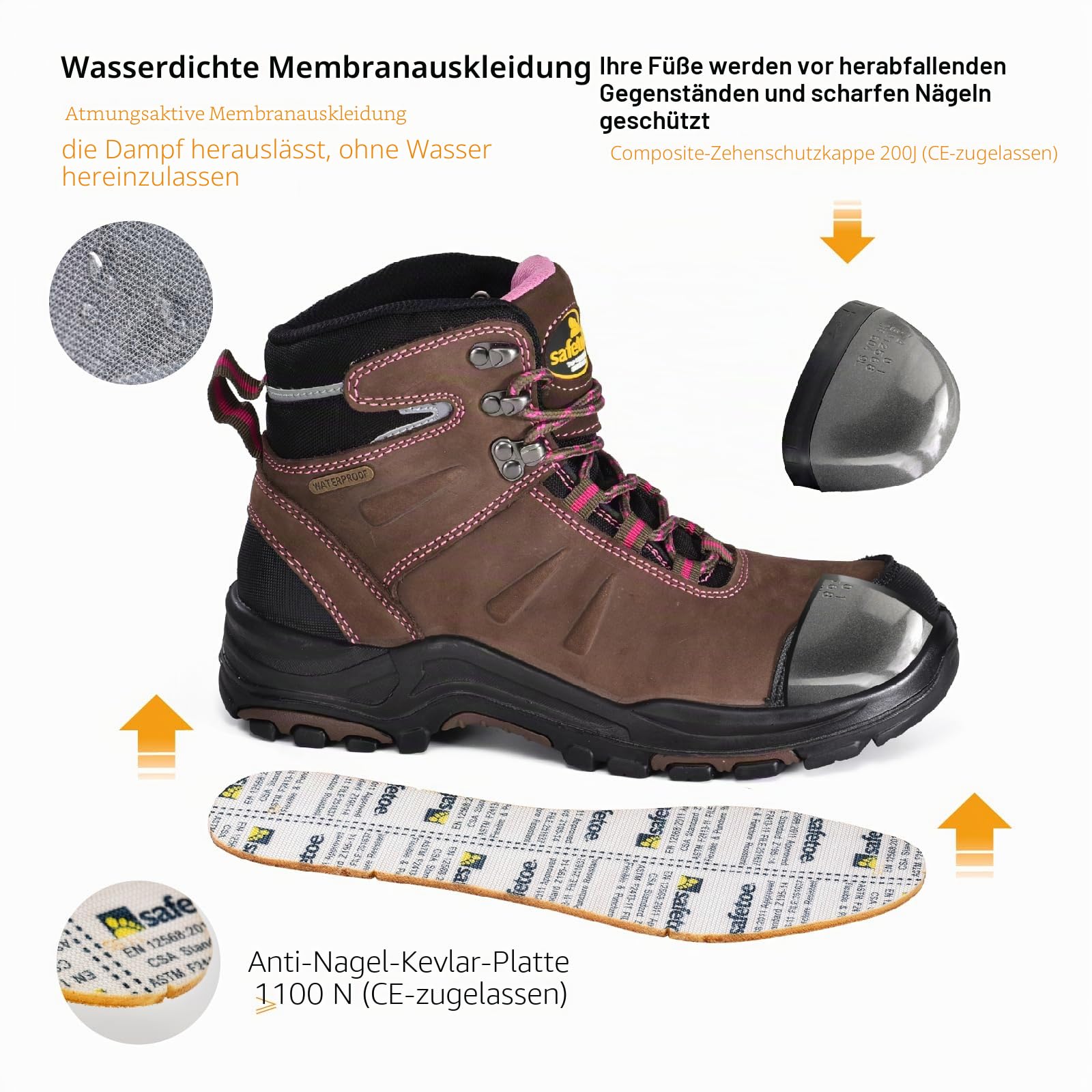 Damen Stahl Toe Stiefel Wasserdichte Kuh Leder Leichte Arbeitsstiefel für Frauen Brandschutzstiefel Rutschfeste Durchschlagsichere
