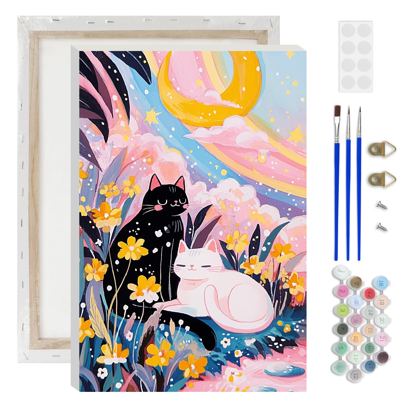 AIRDEA Fantasy Cats Paint by Numbers for Adults, Rainbow Clouds Painting by Numbers for Adults, DIY Acrylic Pigment Drawing Paintwork Arts and Crafts Painting Kit for Home Decor 8x12 inch (Framed)