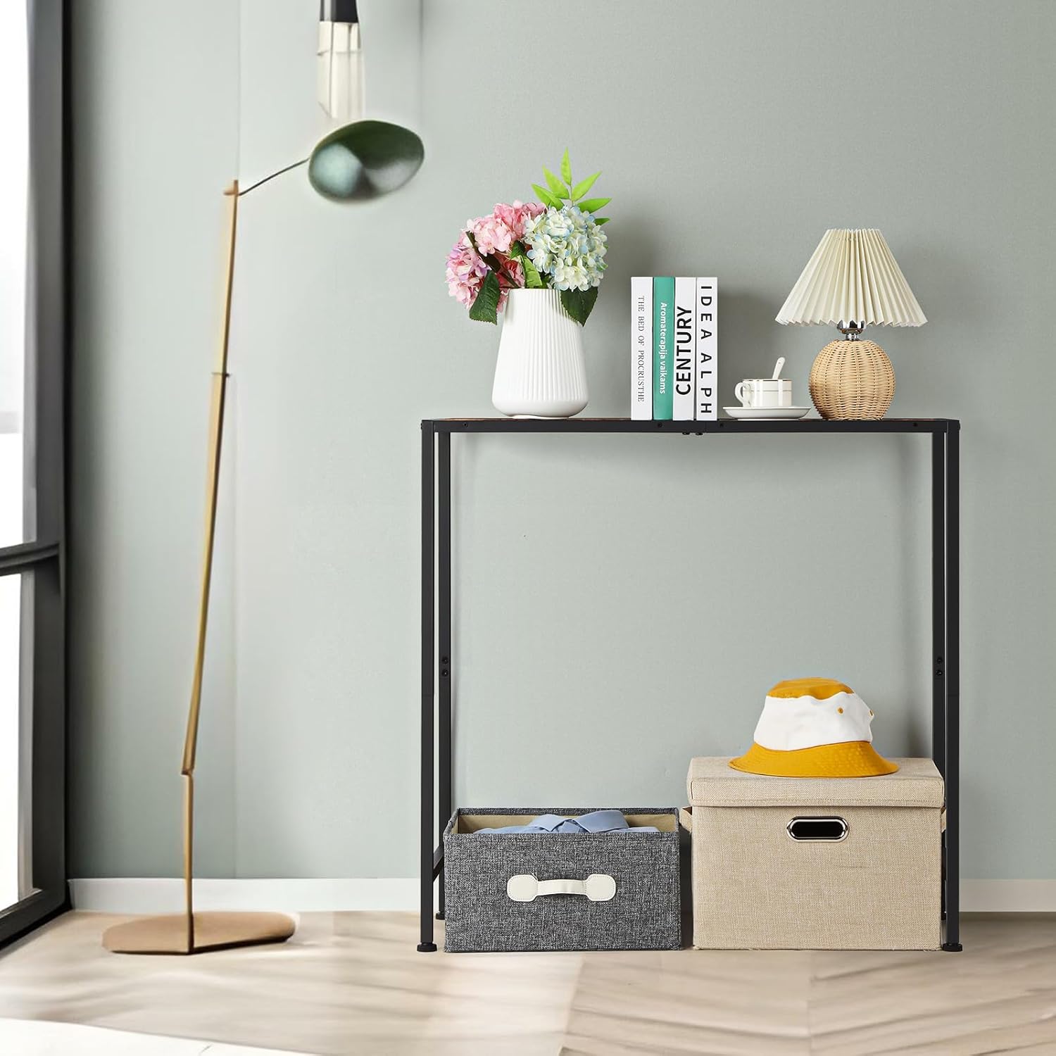 Small Entryway Console Table - Industrial Narrow Behind Couch Sofa Table, Skinny Entrance for Hallway, Wood Thin for Living Room, Foyer, Corridor (Brown) - Image 5