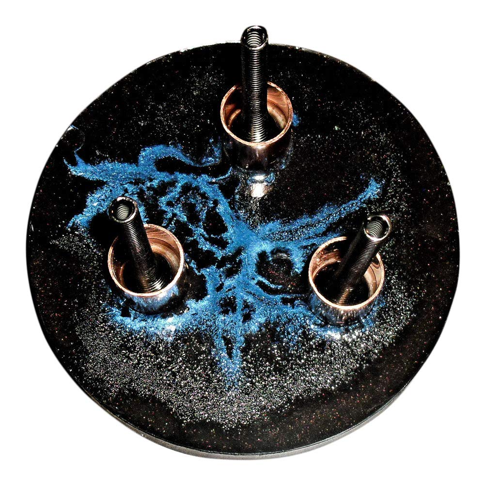 High Spin Orgone Tower (2020 Electric Blue Model) - large 6 inch diameter base with 3 spire antennas for wider coverage, weighs over a pound