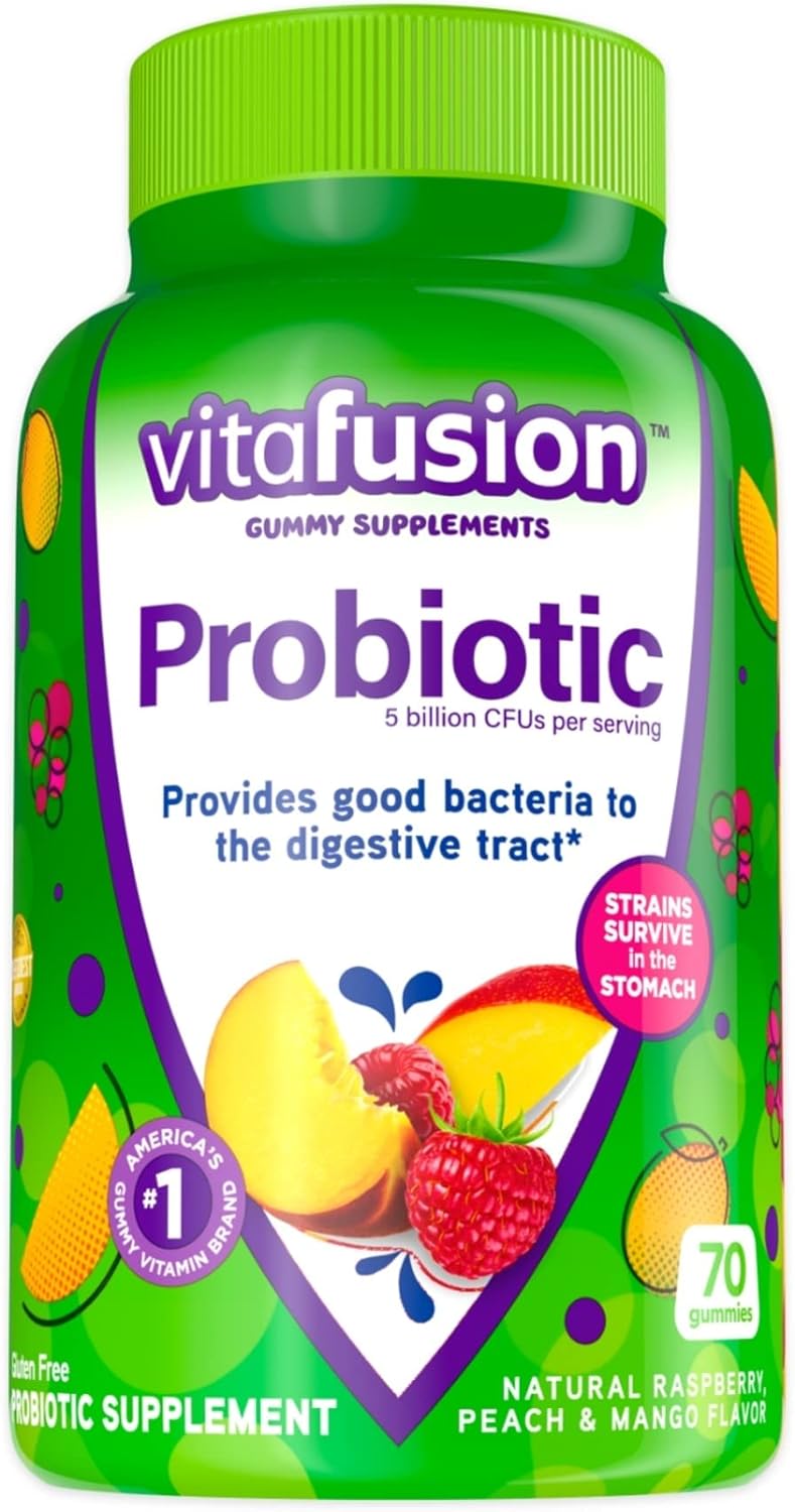 vitafusion Probiotic Gummy Supplements, Raspberry, Peach and Mango Flavored Probiotic Nutritional Supplements, 70 Count : Health & Household